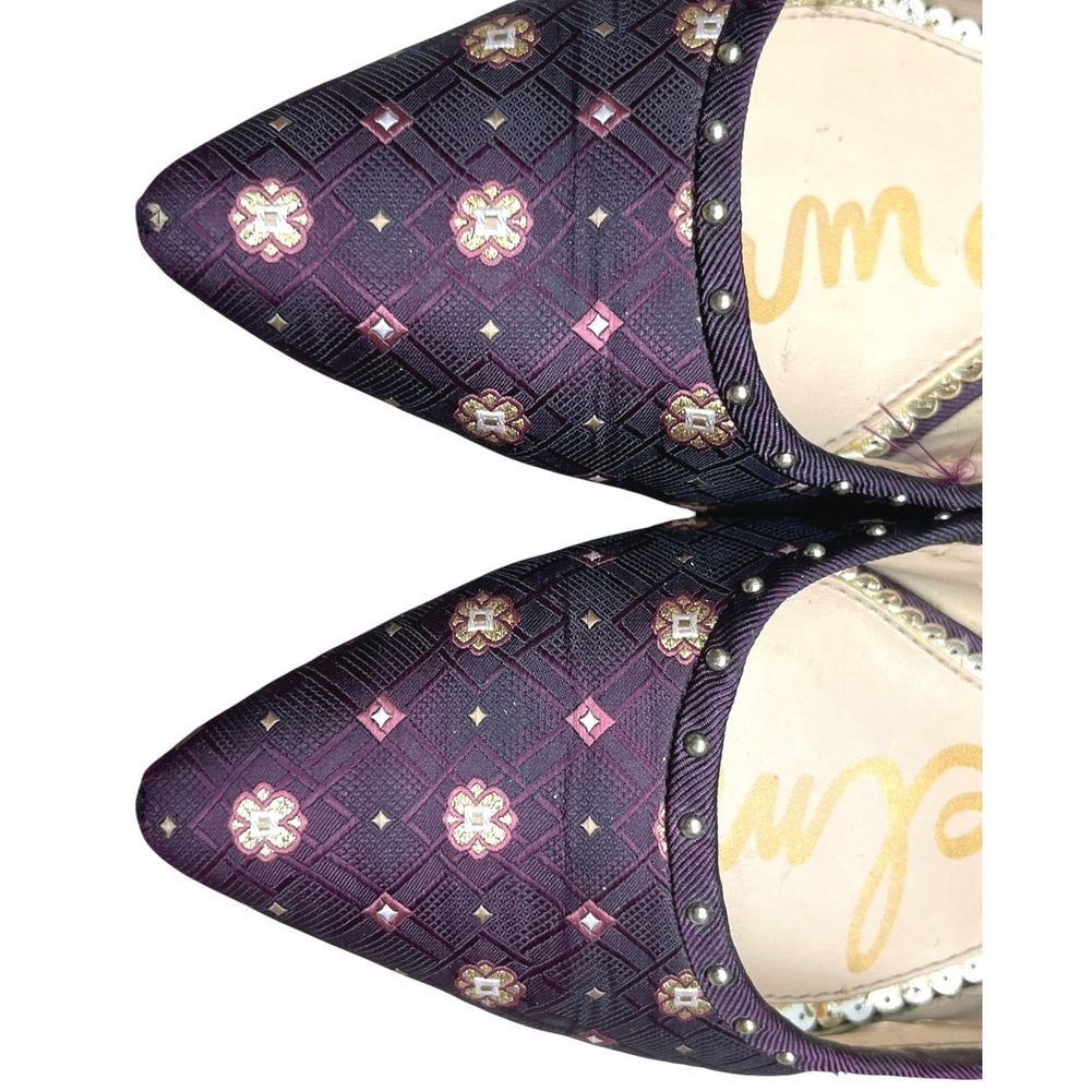 Sam Edelman Women Purple Pointed Toe Flats Size 6.5 Jacquard Studded Floral - Picture 8 of 13